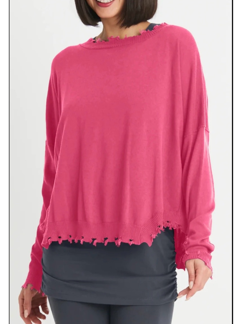 Planet Fuchsia Shabby Chic Intentionally Distressed Crewneck Sweater